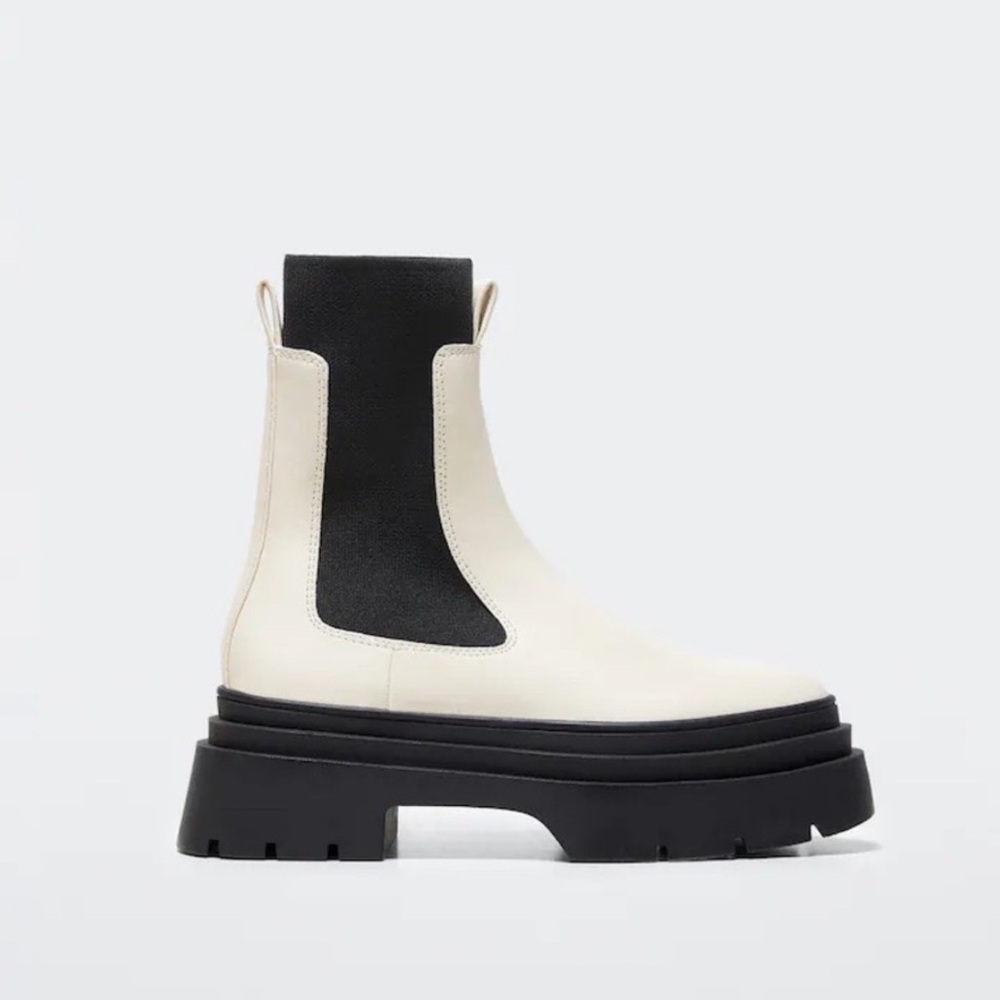 Mango Women's Cream with Black Ankle Sock Platform Boots 7.5 (38) ThickLug Soles - Picture 16 of 16